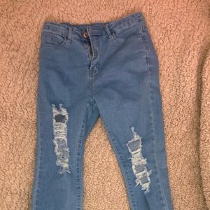 Shein Fringed Distressed Skinny Jeans